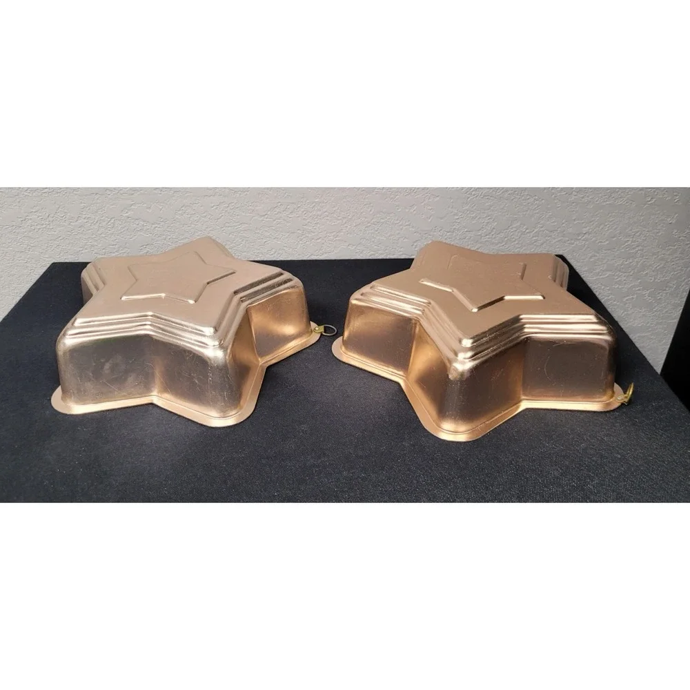 Vintage 1960s Copper-Toned Aluminum Star Jello Mold Wall Decor - Set of 2